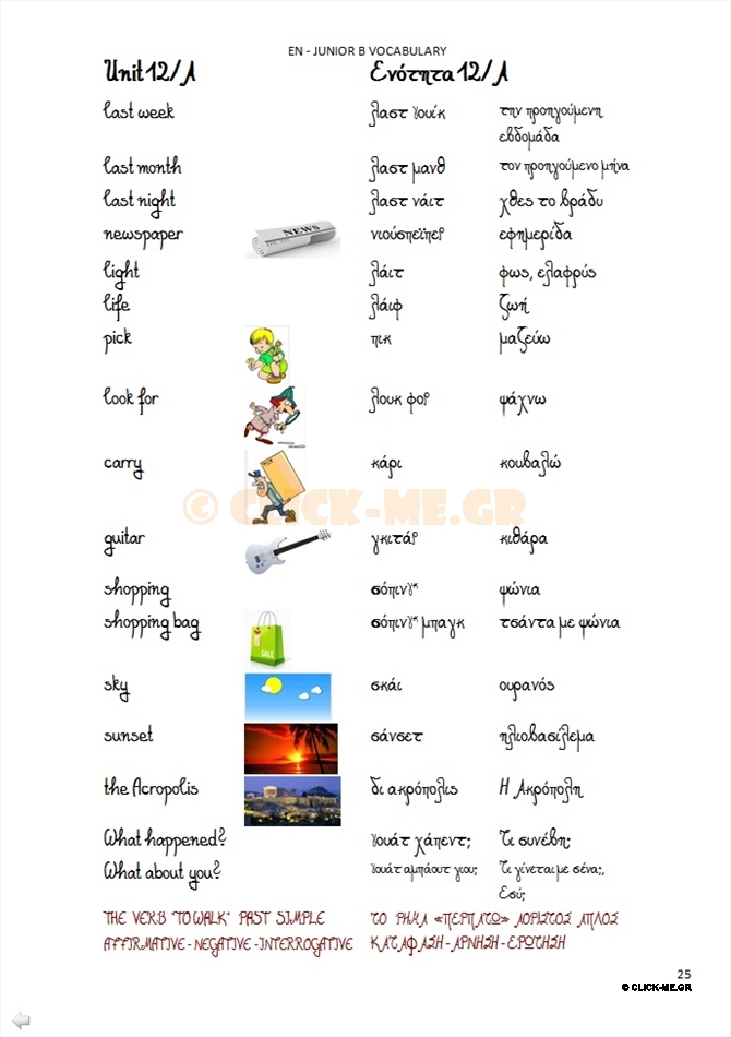 Λεξιλόγιο - Λέξεις Junior B Αγγλικά